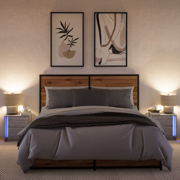 Grauer Nachttisch mit LED-Beleuchtung Tanja (2er Set Sonoma-Holz)