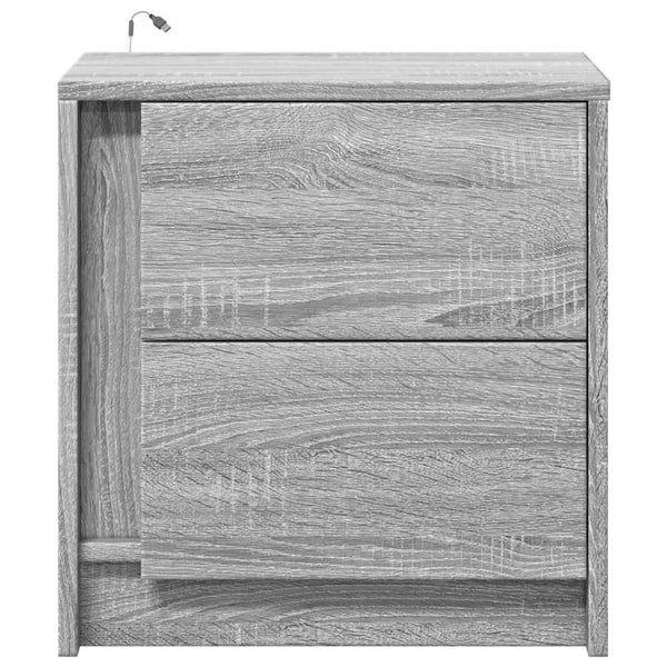 Grauer Nachttisch mit LED-Beleuchtung Tanja (2er Set Sonoma-Holz)