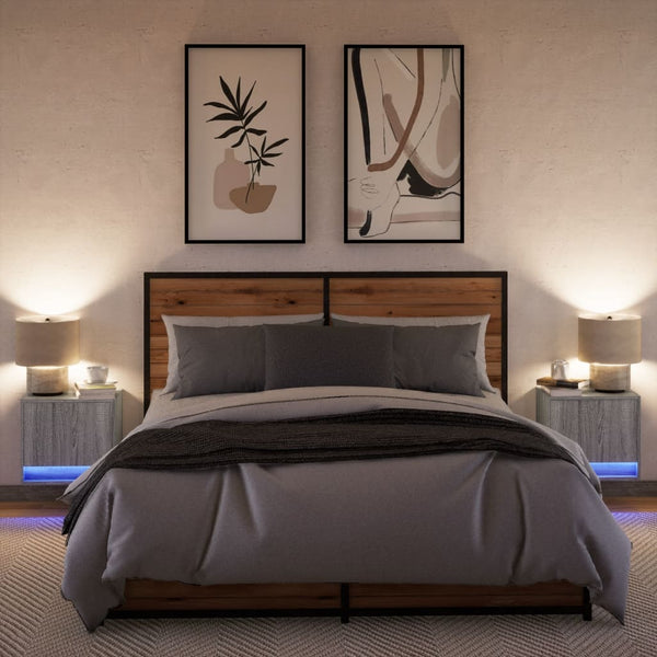 Graue, an der Wand montierbare Nachttische mit LED-Beleuchtung Neofit (2 Stück Sonoma)