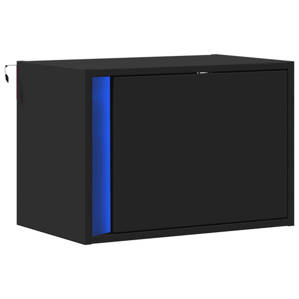 Schwarzer, an der Wand montierbarer Nachttisch Ananda (mit LED-Beleuchtung)