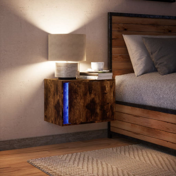 Nachttisch Ananda aus Räuchereiche zur Wandmontage (mit LED-Beleuchtung)