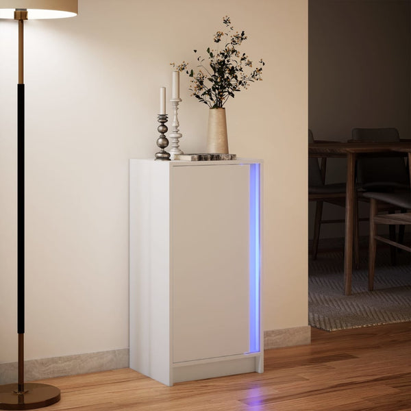 Valkoinen senkki led-valoilla Iovuta 42,5x34x85cm (puinen)