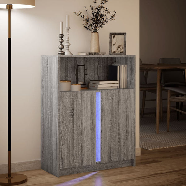 Harmaa senkki led-valoilla Artansa 77x34x100cm (puinen)