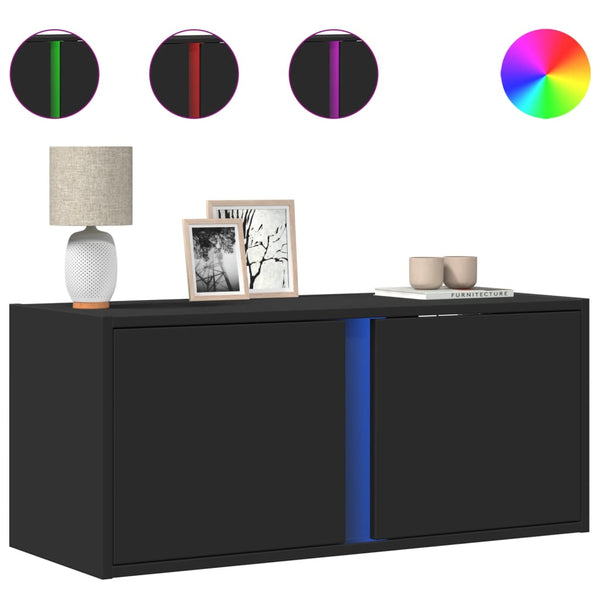 Schwarzer TV-Wandschrank Diora 80x31x35cm (mit LED-Beleuchtung)
