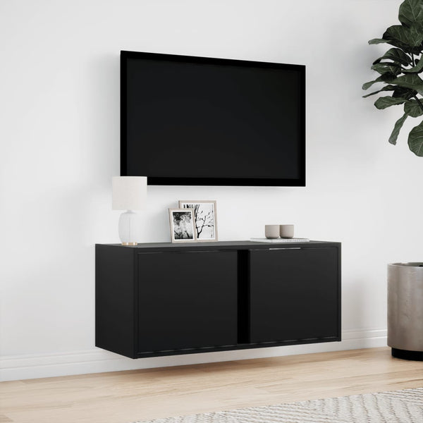 Schwarzer TV-Wandschrank Diora 80x31x35cm (mit LED-Beleuchtung)