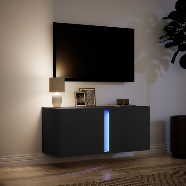 Schwarzer TV-Wandschrank Diora 80x31x35cm (mit LED-Beleuchtung)