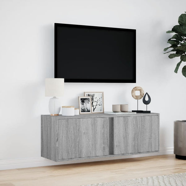 Harmaa tv-seinäkaappi Diora 100x31x35cm (led-valoilla sonoma)