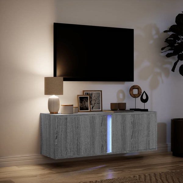 Harmaa tv-seinäkaappi Diora 100x31x35cm (led-valoilla sonoma)