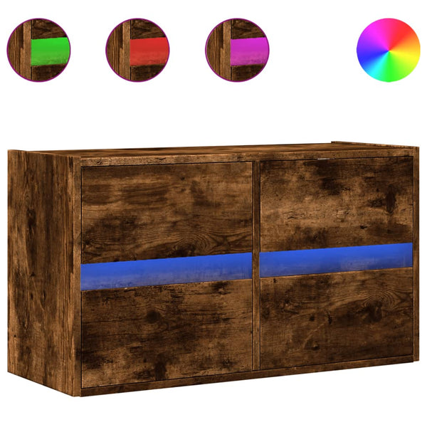 TV-Wandvitrine Awwad aus Eiche geräuchert 80x31x45cm (mit LED-Beleuchtung)