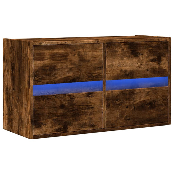 TV-Wandvitrine Awwad aus Eiche geräuchert 80x31x45cm (mit LED-Beleuchtung)