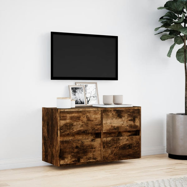 TV-Wandvitrine Awwad aus Eiche geräuchert 80x31x45cm (mit LED-Beleuchtung)