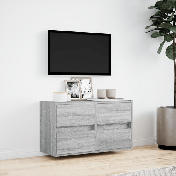 Grauer TV-Wandschrank Awwad 80x31x45cm (mit LED-Beleuchtung Sonoma)