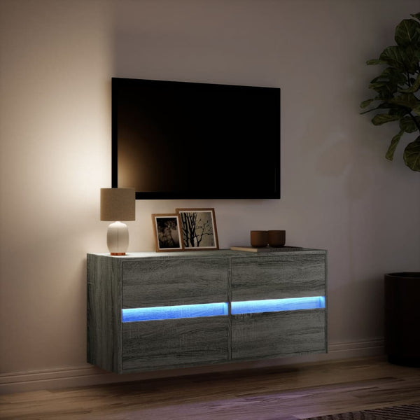 Grauer TV-Wandschrank Awwad 100x31x45cm (mit LED-Beleuchtung Sonoma)