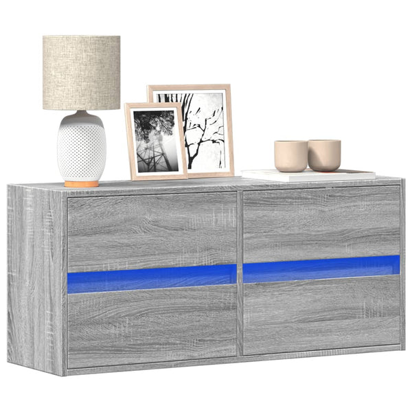 Grauer TV-Wandschrank Awwad 100x31x45cm (mit LED-Beleuchtung Sonoma)