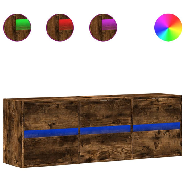 Awwad TV-Wandschrank Rauch Eiche 130x31x45cm (mit LED-Beleuchtung)