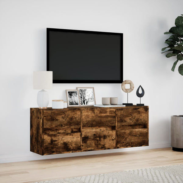 Awwad TV-Wandschrank Rauch Eiche 130x31x45cm (mit LED-Beleuchtung)