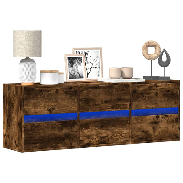 Awwad TV-Wandschrank Rauch Eiche 130x31x45cm (mit LED-Beleuchtung)
