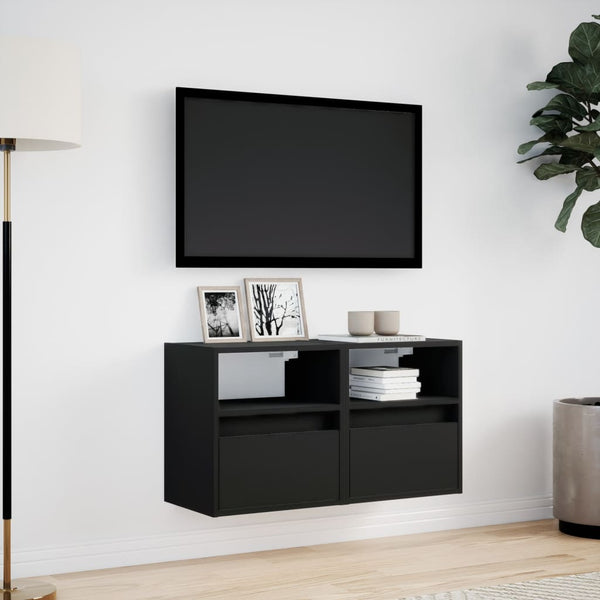 Schwarze TV-Wandschränke mit LED-Beleuchtung Hairi 41x31x45cm (2 Stk.)