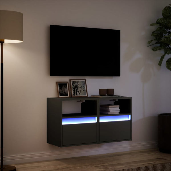 Schwarze TV-Wandschränke mit LED-Beleuchtung Hairi 41x31x45cm (2 Stk.)