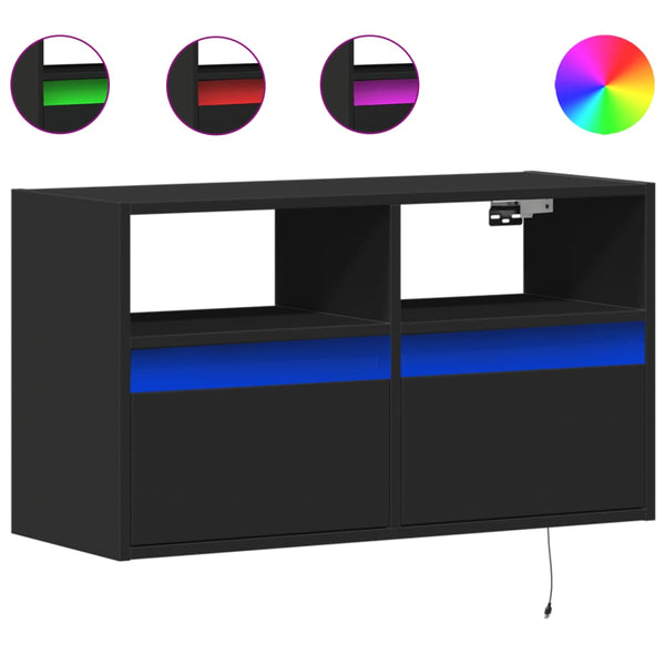 Schwarzer TV-Wandschrank Hairi 80x31x45cm (mit LED-Beleuchtung)