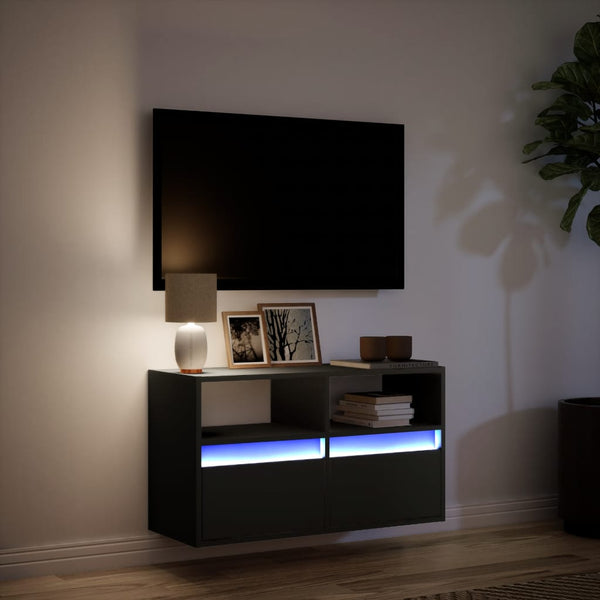 Schwarzer TV-Wandschrank Hairi 80x31x45cm (mit LED-Beleuchtung)