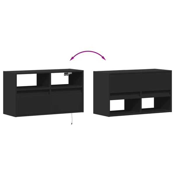 Schwarzer TV-Wandschrank Hairi 80x31x45cm (mit LED-Beleuchtung)