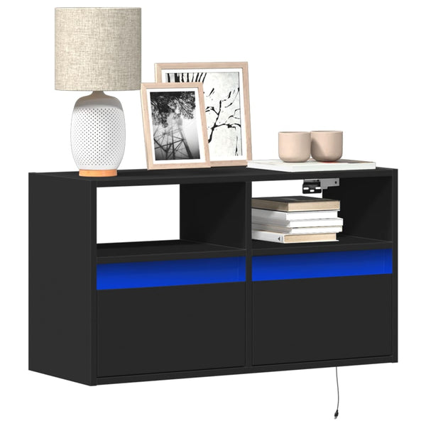 Schwarzer TV-Wandschrank Hairi 80x31x45cm (mit LED-Beleuchtung)