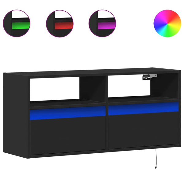 Schwarzer TV-Wandschrank Hairi 100x31x45cm (mit LED-Beleuchtung)