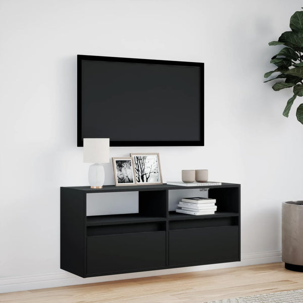Schwarzer TV-Wandschrank Hairi 100x31x45cm (mit LED-Beleuchtung)