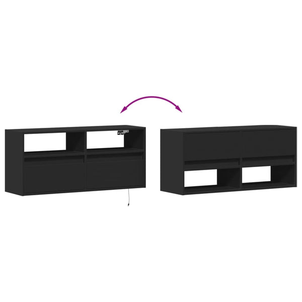 Schwarzer TV-Wandschrank Hairi 100x31x45cm (mit LED-Beleuchtung)