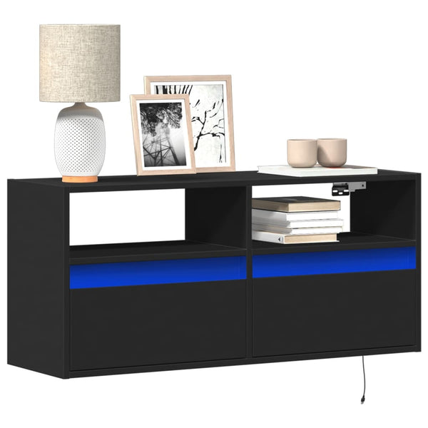 Schwarzer TV-Wandschrank Hairi 100x31x45cm (mit LED-Beleuchtung)