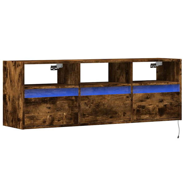 Räuchereiche TV-Wandschrank Hairi 130x31x45cm (mit LED-Beleuchtung)