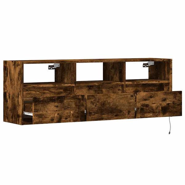 Räuchereiche TV-Wandschrank Hairi 130x31x45cm (mit LED-Beleuchtung)