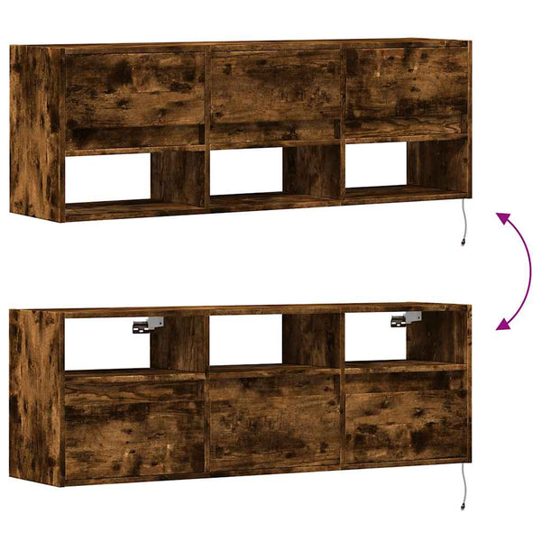 Räuchereiche TV-Wandschrank Hairi 130x31x45cm (mit LED-Beleuchtung)