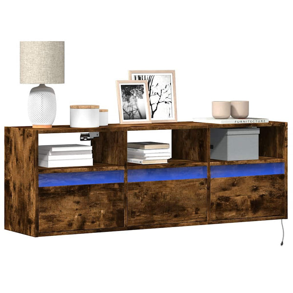 Räuchereiche TV-Wandschrank Hairi 130x31x45cm (mit LED-Beleuchtung)