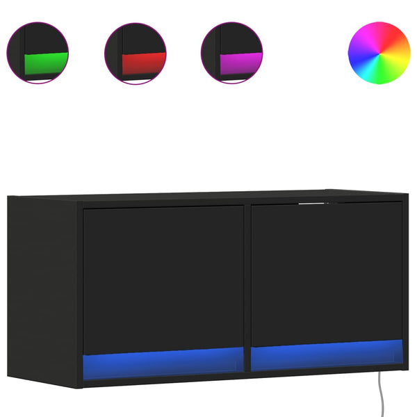 Schwarzer TV-Wandschrank Antinogel 80x31x35cm (mit LED-Beleuchtung)