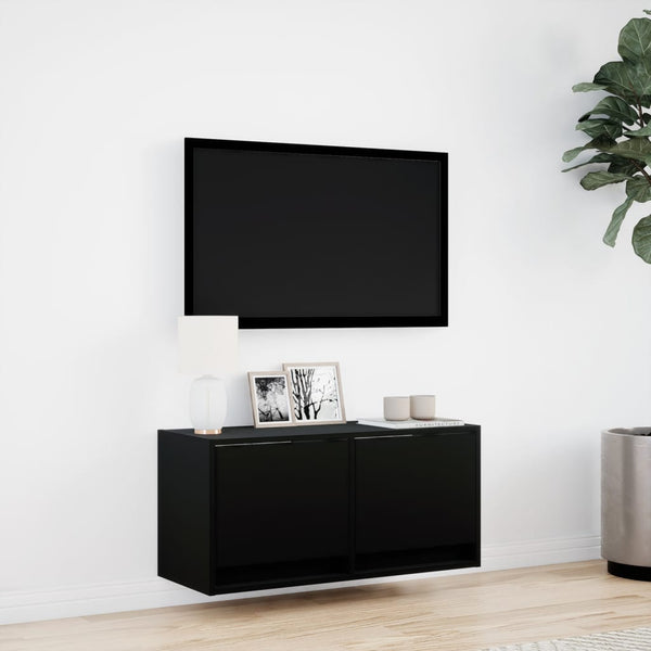 Schwarzer TV-Wandschrank Antinogel 80x31x35cm (mit LED-Beleuchtung)