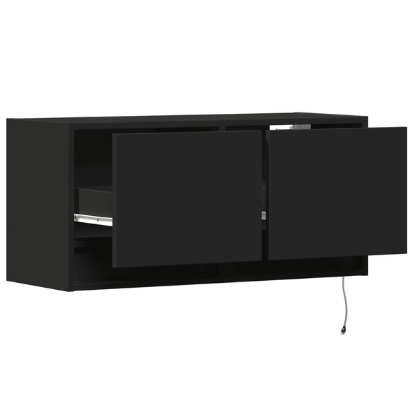 Schwarzer TV-Wandschrank Antinogel 80x31x35cm (mit LED-Beleuchtung)