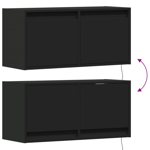 Schwarzer TV-Wandschrank Antinogel 80x31x35cm (mit LED-Beleuchtung)