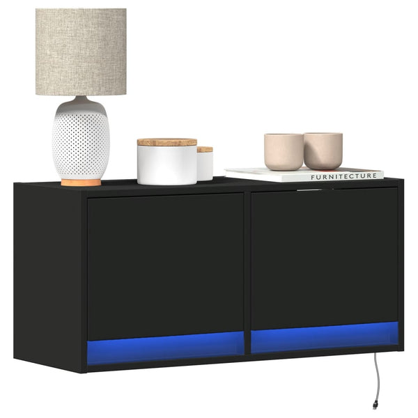 Schwarzer TV-Wandschrank Antinogel 80x31x35cm (mit LED-Beleuchtung)