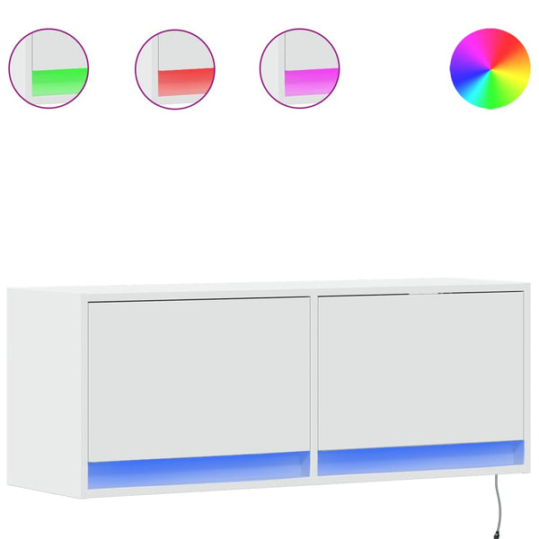 Weißer TV-Wandschrank Antinogel 100x31x35cm (mit LED-Beleuchtung)