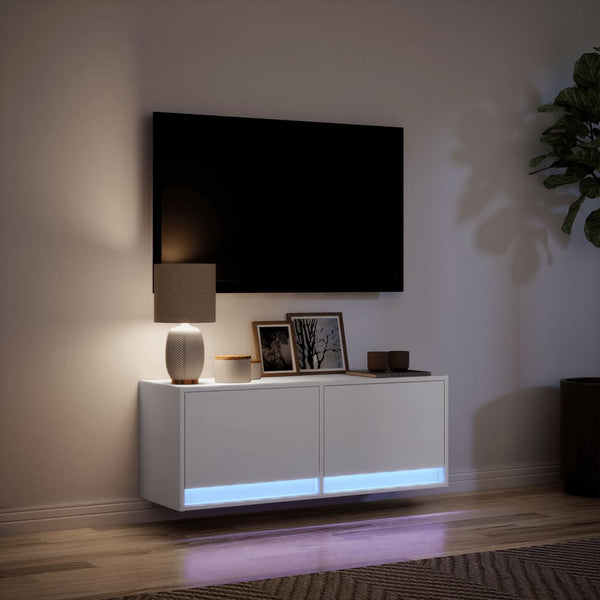 Weißer TV-Wandschrank Antinogel 100x31x35cm (mit LED-Beleuchtung)