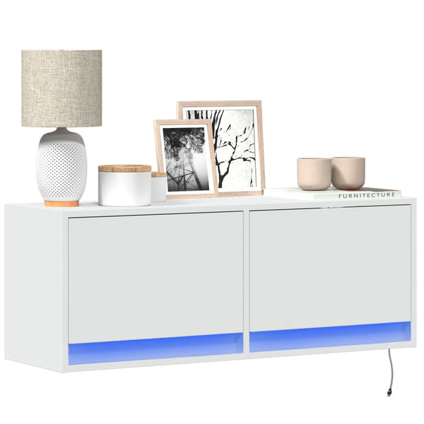 Weißer TV-Wandschrank Antinogel 100x31x35cm (mit LED-Beleuchtung)