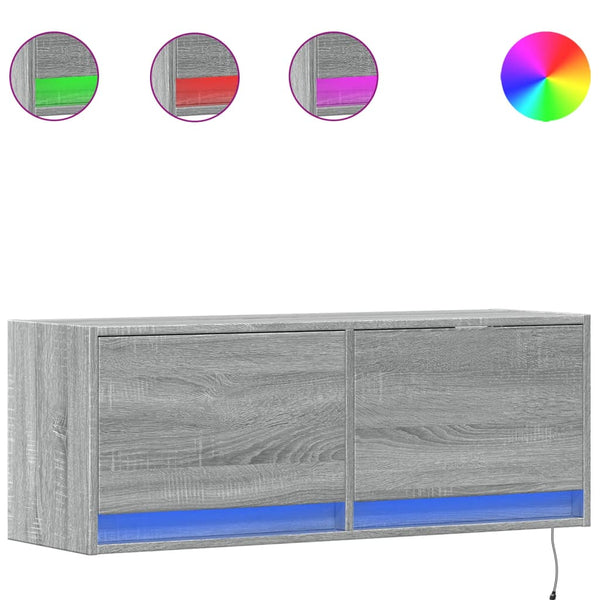 Grauer TV-Wandschrank Antinogel 100x31x35cm (mit LED-Beleuchtung Sonoma)