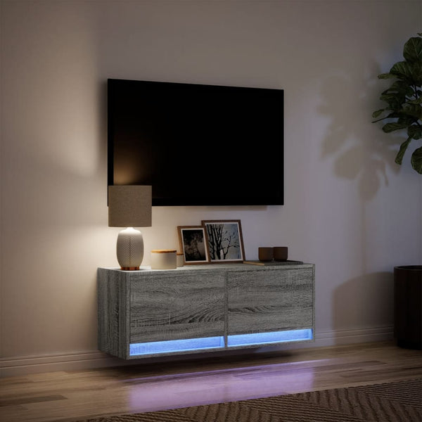 Grauer TV-Wandschrank Antinogel 100x31x35cm (mit LED-Beleuchtung Sonoma)
