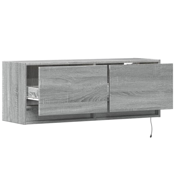 Grauer TV-Wandschrank Antinogel 100x31x35cm (mit LED-Beleuchtung Sonoma)