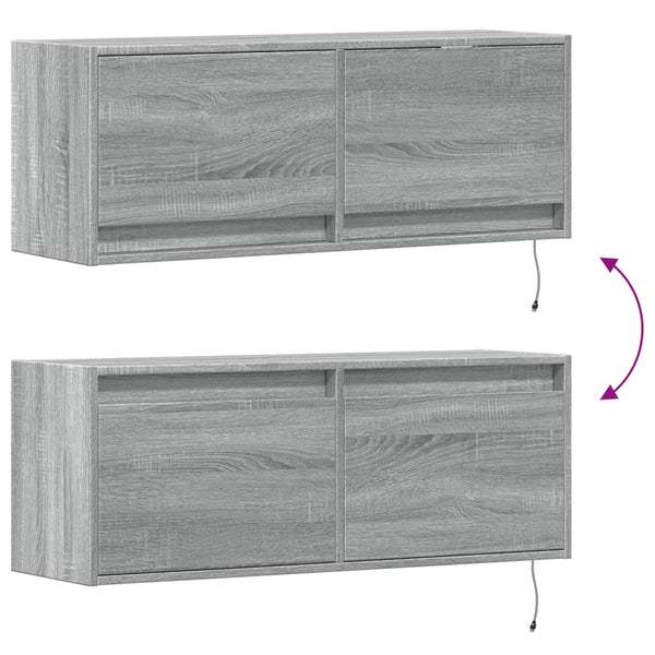 Grauer TV-Wandschrank Antinogel 100x31x35cm (mit LED-Beleuchtung Sonoma)