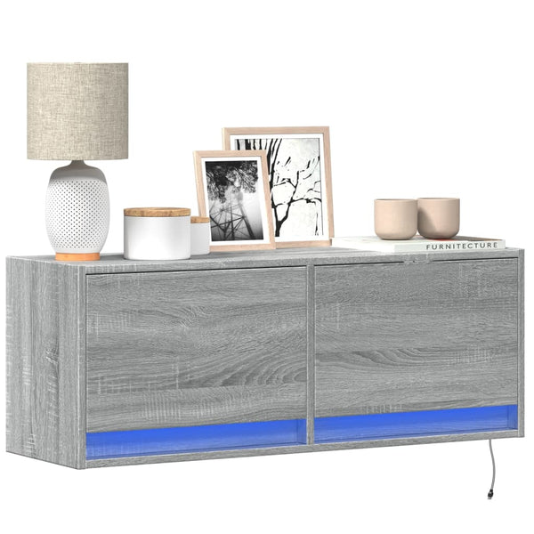 Grauer TV-Wandschrank Antinogel 100x31x35cm (mit LED-Beleuchtung Sonoma)