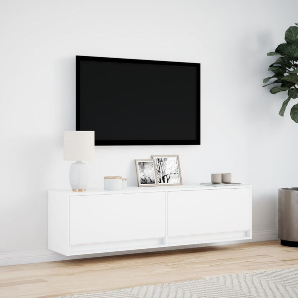 Weißer TV-Wandschrank Antinogel 140x31x38cm (mit LED-Beleuchtung)