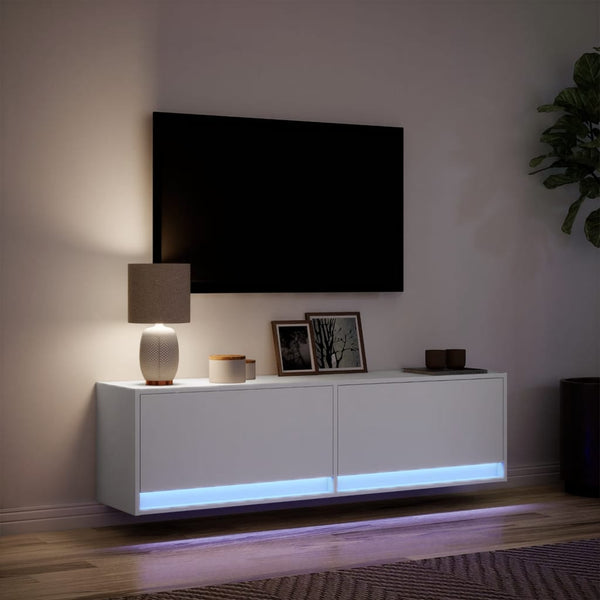 Weißer TV-Wandschrank Antinogel 140x31x38cm (mit LED-Beleuchtung)